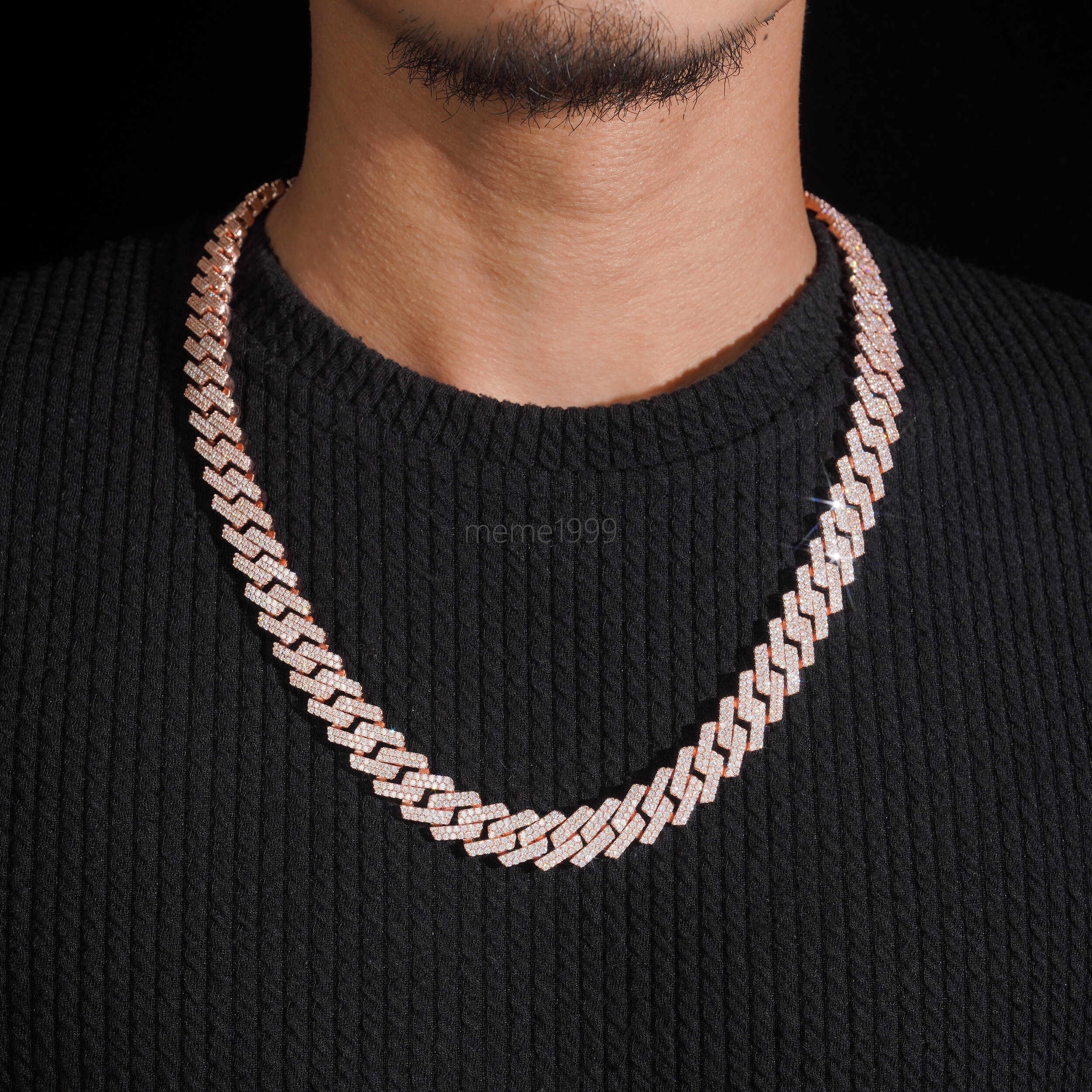 Rose Gold Plated 13MM Cuban Link Necklace VVS Moissanite Diamond Hip Hop Jewelry Necklace