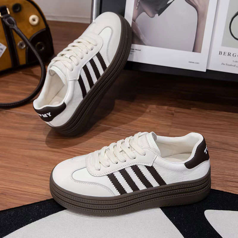 Dexun Shoes for Women 2025 Summer and Autumn New Genuine Leather Versatile Lightweight Height-Increasing Forrest Gump Sports Casual White Sneakers