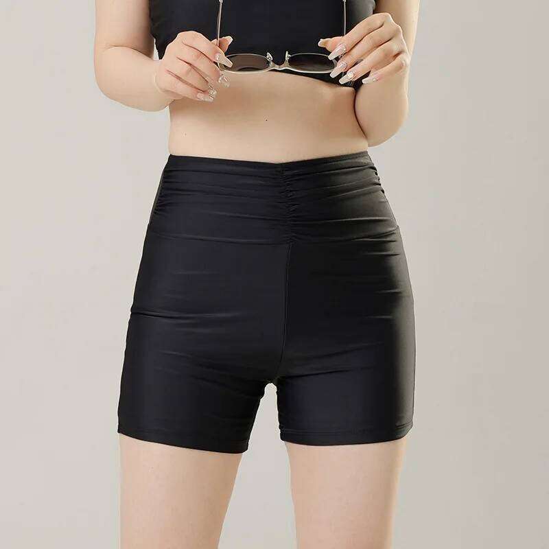Black Color Plus Size Womens Swim Shorts Swimming Trunks High Waist Swimsuit Ladies Swimwear Beachwear Surfing Suit