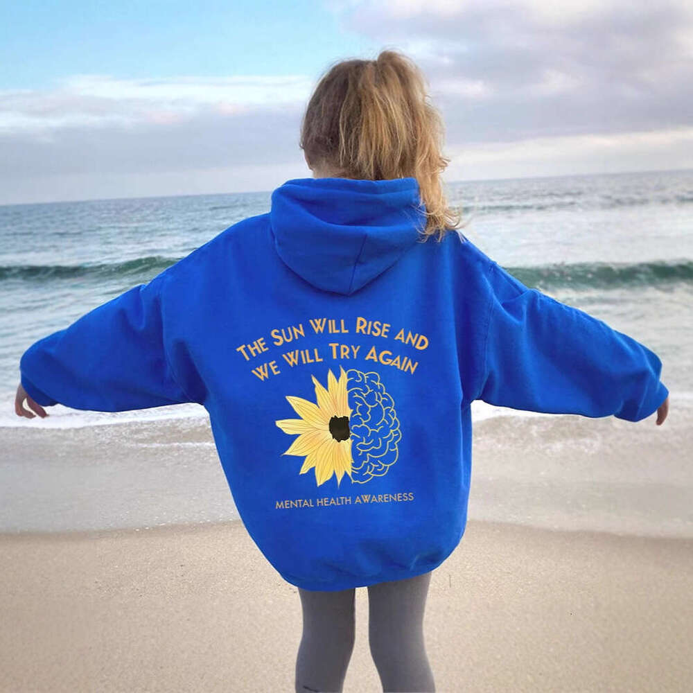 New Spring and Autumn Drop Shoulder Sleeve Printed Sweatshirt Casual Hoodie Sunflower