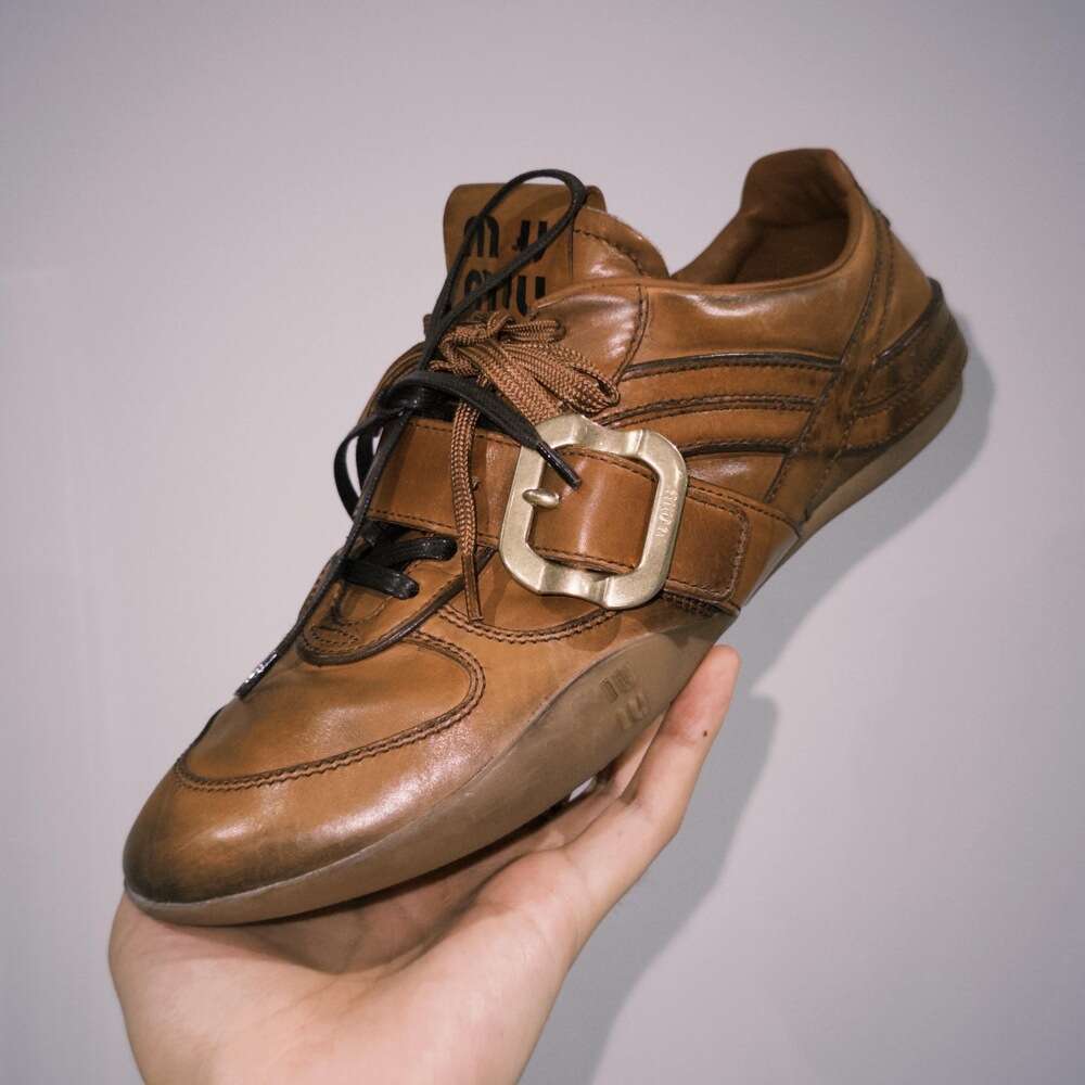 Cowhide Version~ Genuine Leather Niche Vintage Heavy-duty Lace-up Forrest Gump for Women Versatile One-strap Casual German Training Shoes