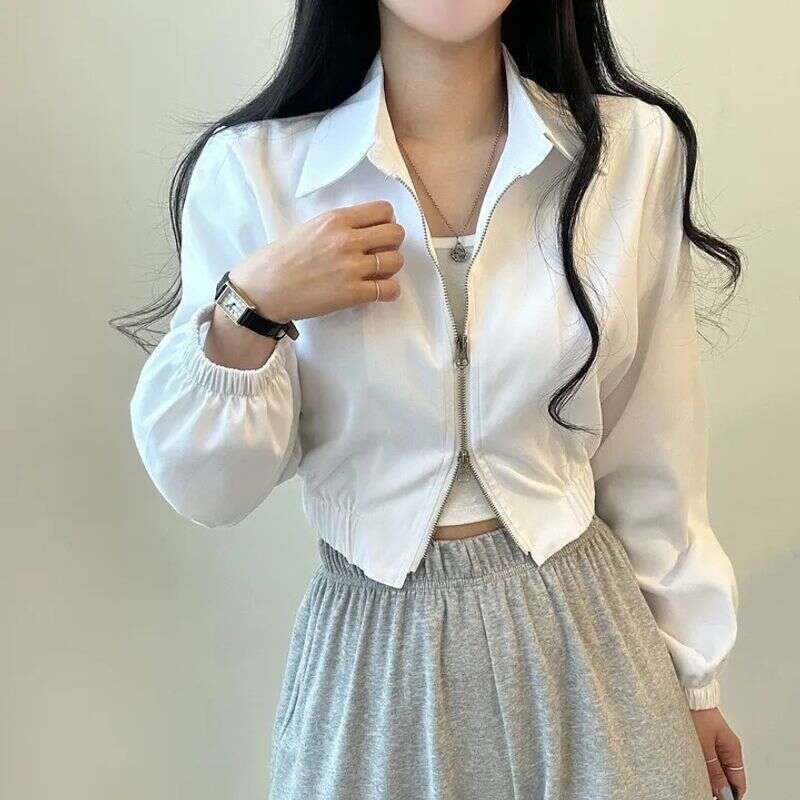 Spring and Autumn Korean Edition New Ins Trendy Women's Double Zipper Jacket Flip Collar Short Coat for Women