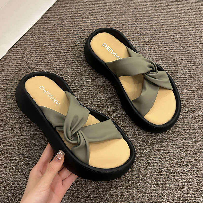 Super Soft Cloud Cross Knot Thick Sole 2023 Summer New Casual One-Strap Buckle Sandals for Women