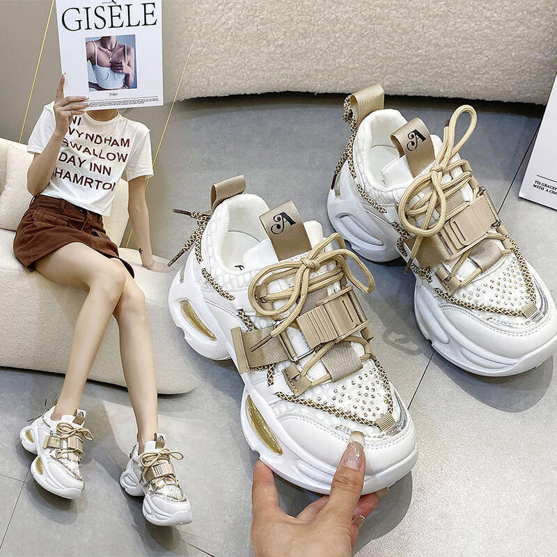 2023 Spring Summer New Style Foot-Shaping Dad Sneakers for Women Thick-Soled Height-Increasing White Casual Sports Shoes