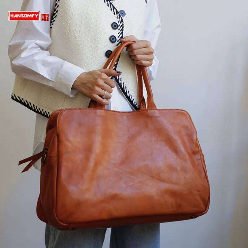 New Genuine Leather Women Cowhide Large Capacity Female Laptop Handbags Travel Bag Business Lage Shoulder Bags Big