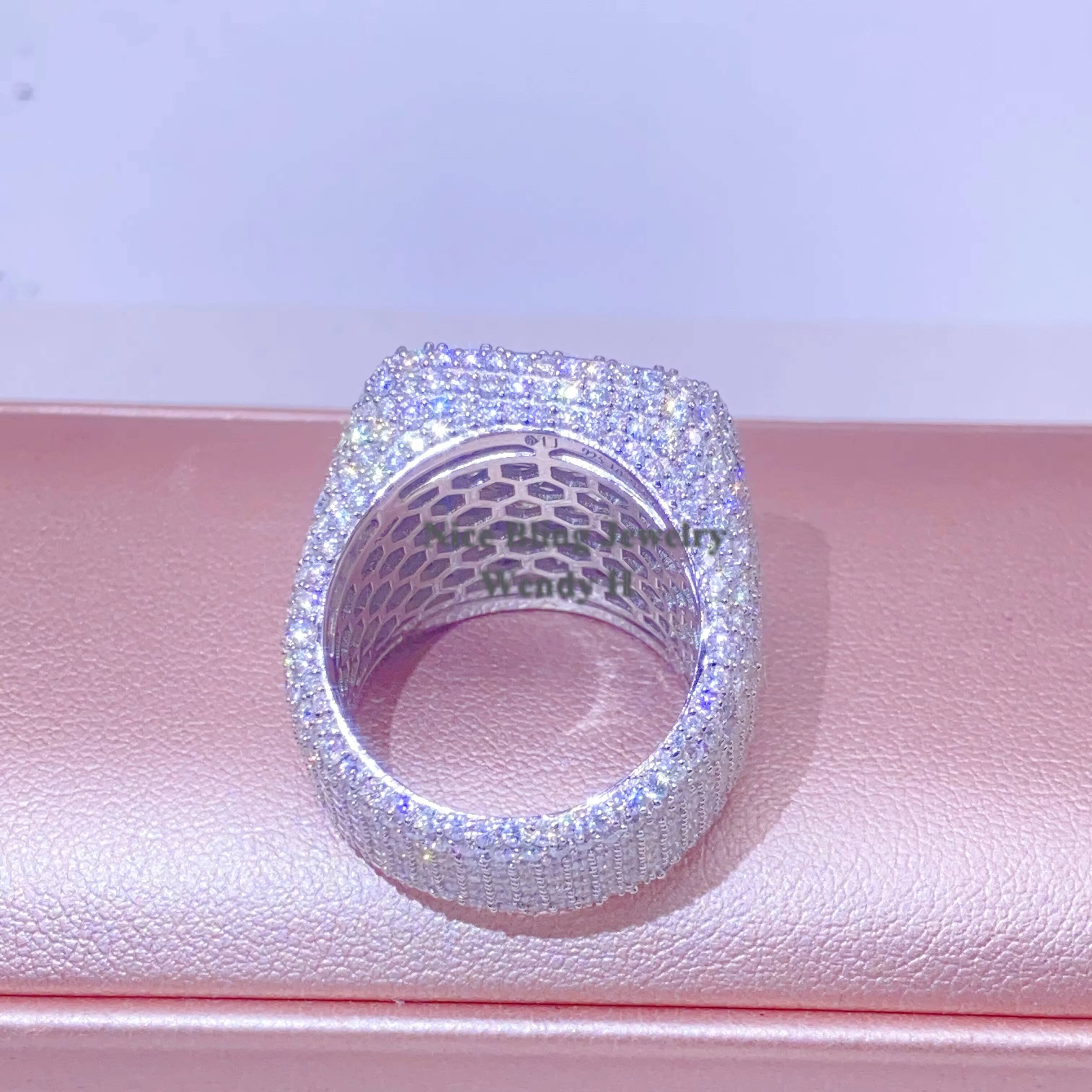 Fine Jewelry Vvs Moissanite Iced Out Rings Men Sterling Silver Diamond Hip Hop Ring