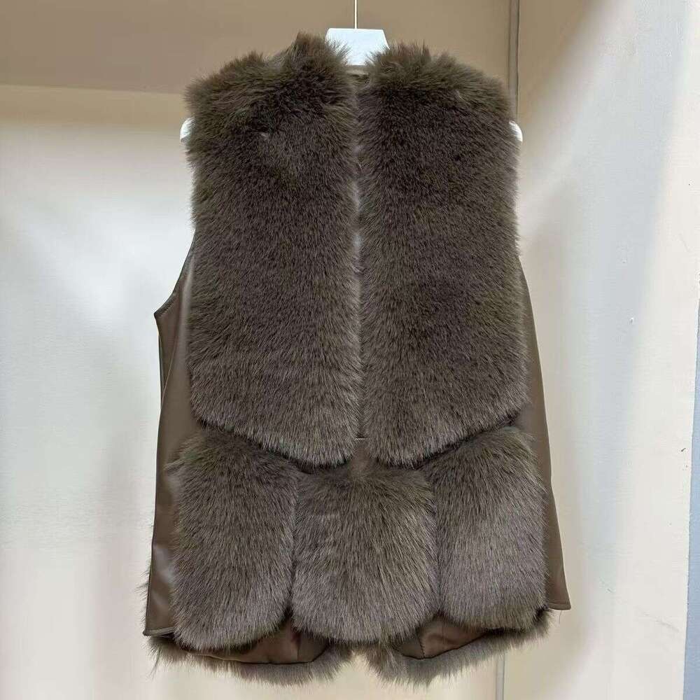 Women's imitation fox skin vest winter long vest women's fashionable vest thick warm fluffy fur sleeveless jacket