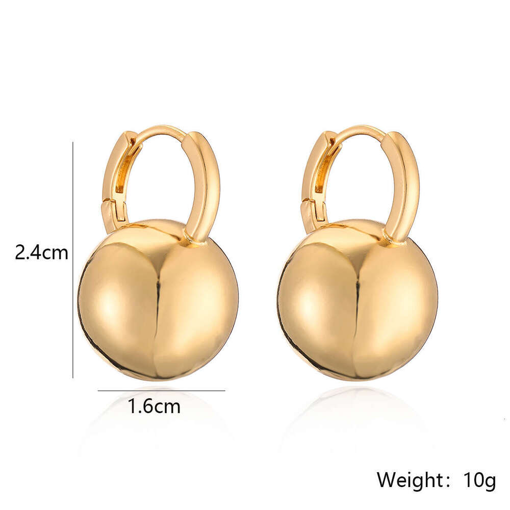 Fashion Copper Designer Gold-Plated Smooth Round Ball for Women INS Niche Personality High-End Earrings New