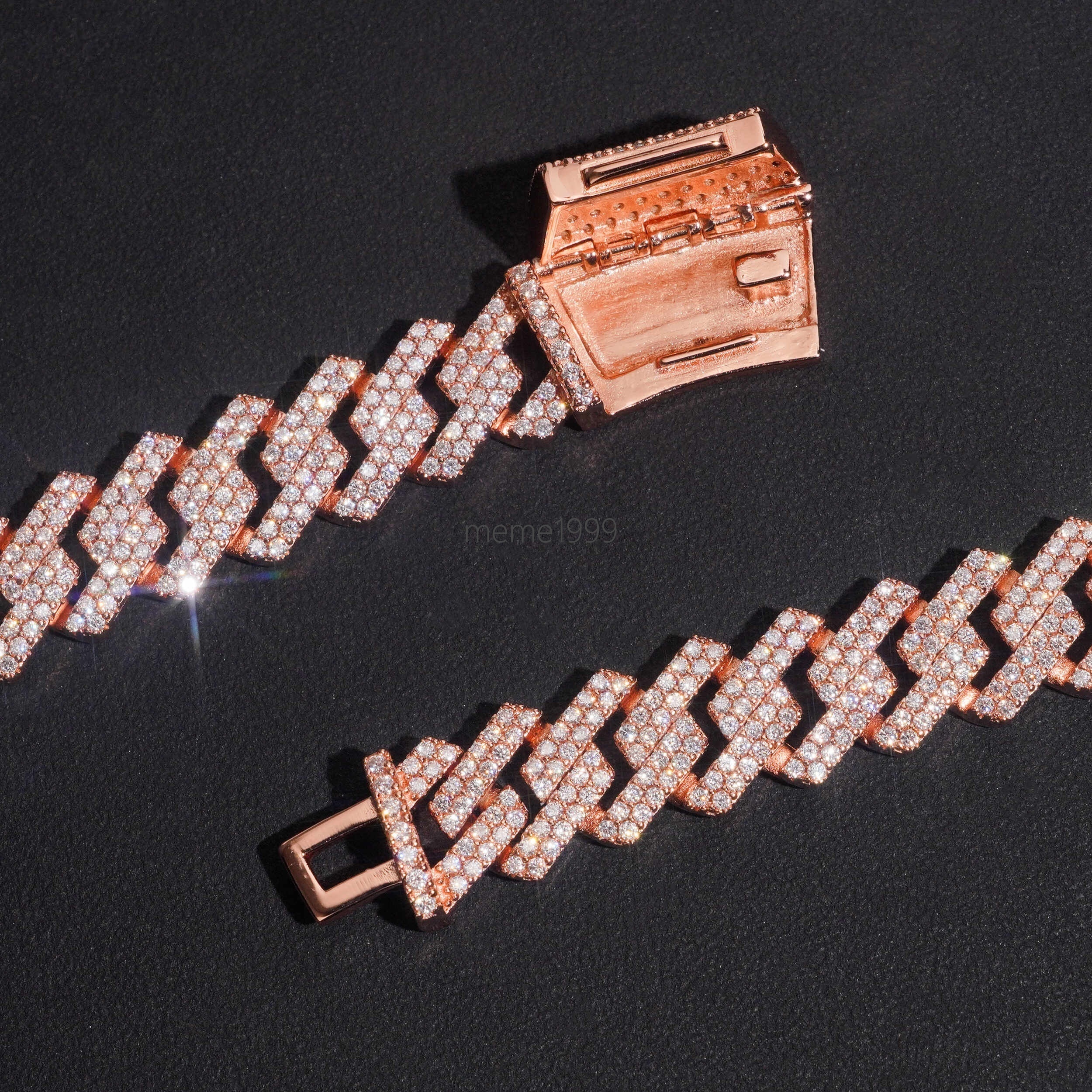 Rose Gold Plated 13MM Cuban Link Necklace VVS Moissanite Diamond Hip Hop Jewelry Necklace