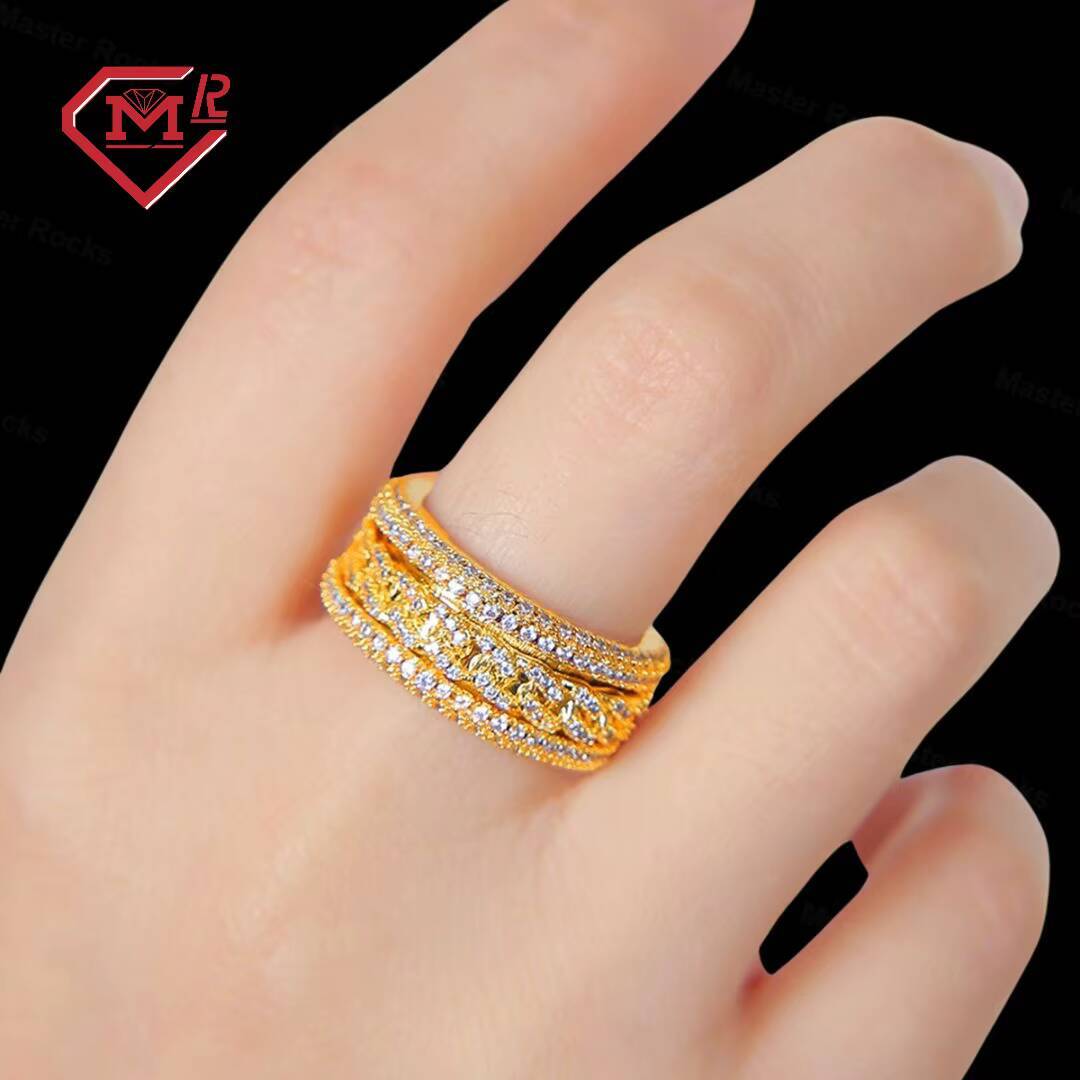 Prong Setting Moissanite Sterling Silver Rings Spinning Feature Linked Style Gra Certified Vvs Diamond Men Moissanite Ring