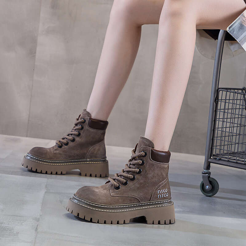 Platform Martin 2024 Autumn Winter New Workwear Western Cowboy Chunky Shoes British Style Short Boots for Women