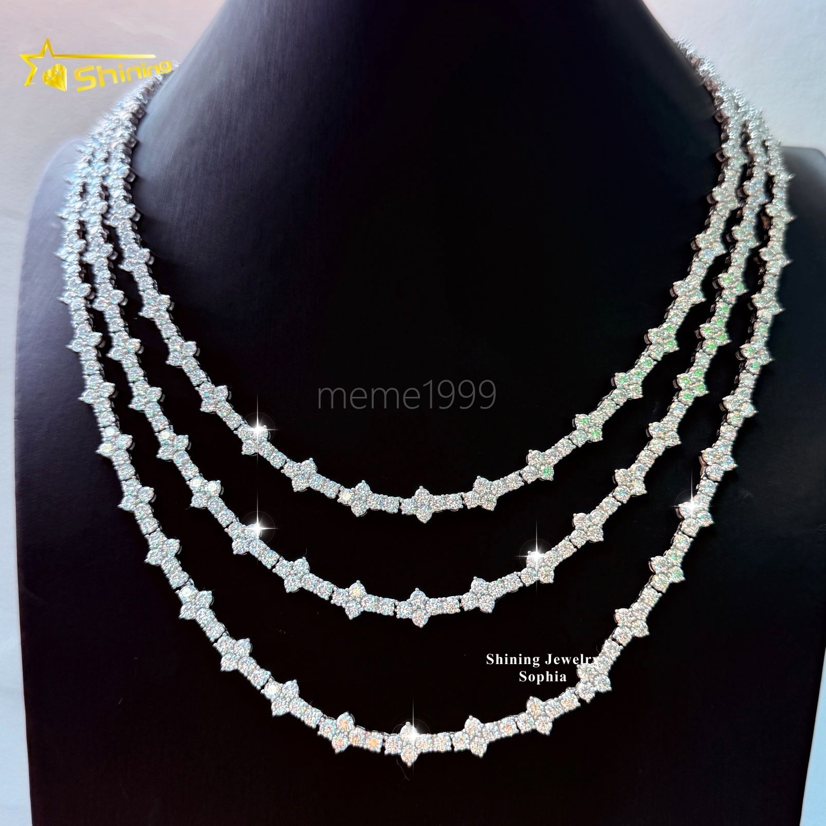 Hot Selling Hip Hop Moissanite Chokers Necklace S925 Silver Gold Plated 3mm VVS Moissanite Cross Tennis Chain