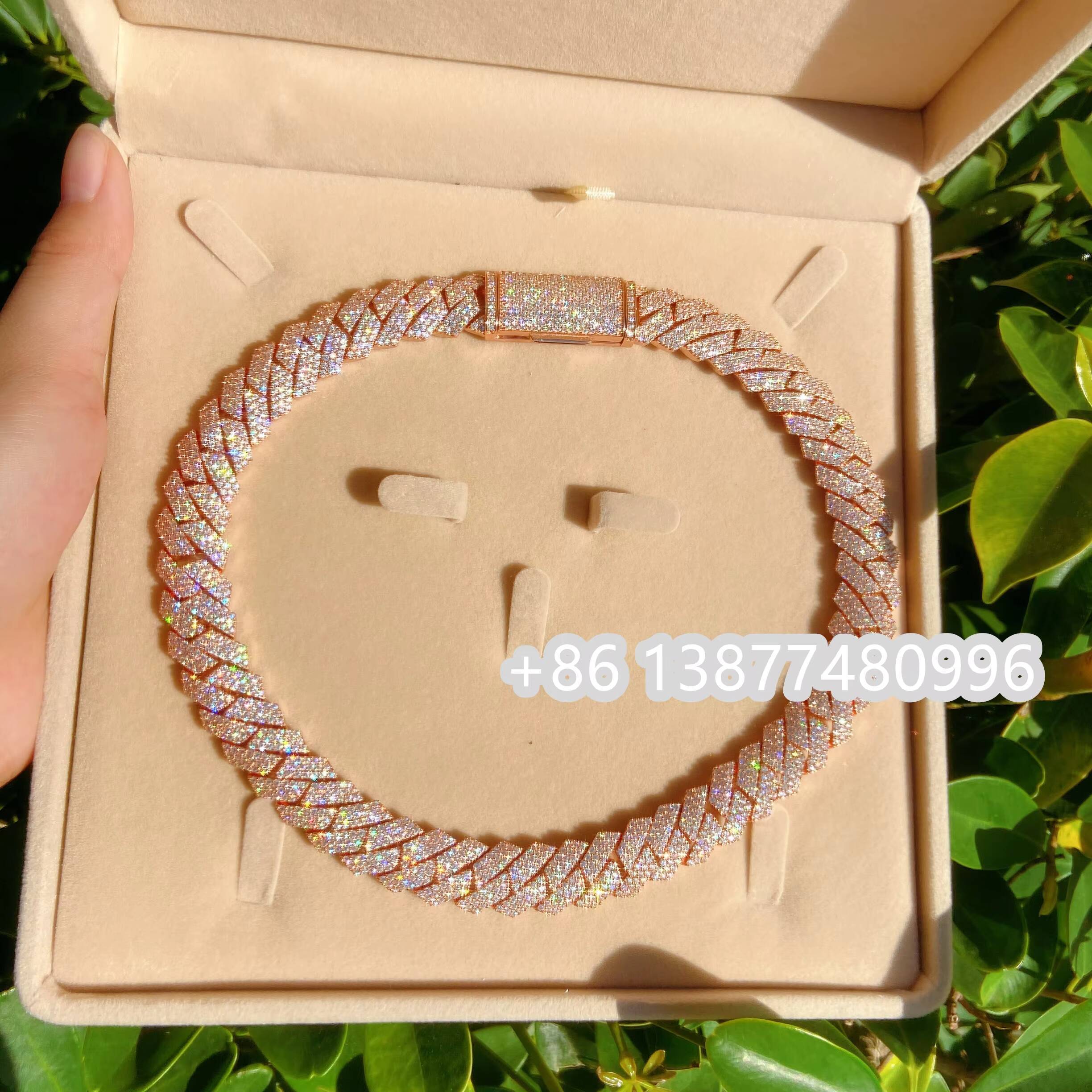 15mm Chain Hip Hop S925 Fine Jewelry Luxury Miami Cuban Link Chain VVS Moissanite Diamond Necklace