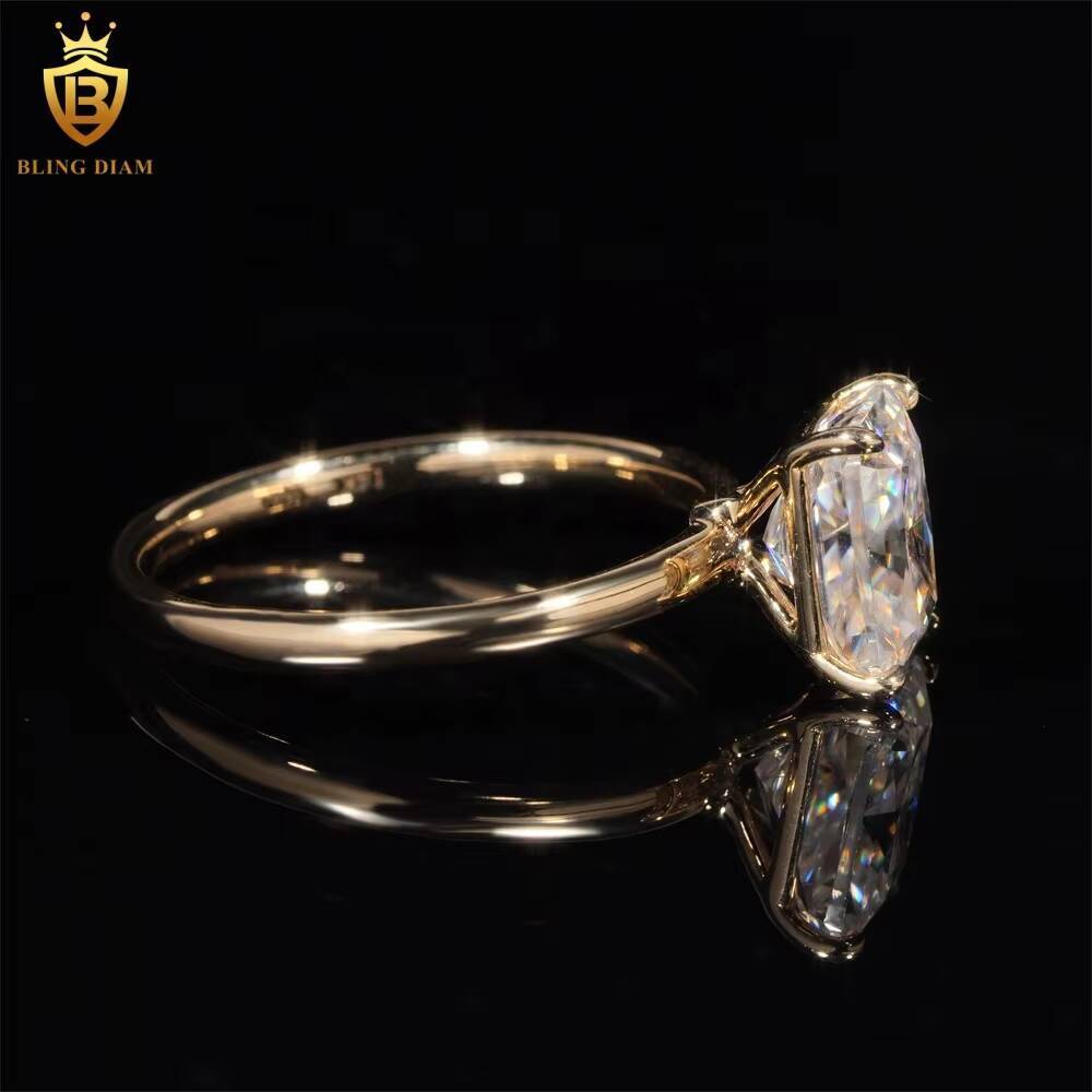Ready Shipping High Quality Fashion Fine Jewelry VVS Miossanite Diamond 14K Yellow Gold Engagement Wedding Ring