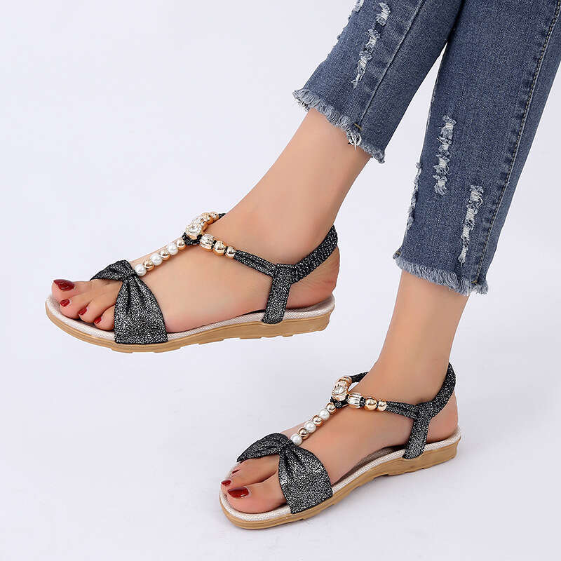 2025 Summer Fashion Beaded Flat for Women New Bohemian Sandals