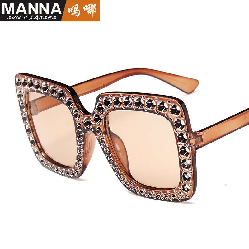 Designer New Style Rhinestone Large Frame Starry Sky Square Sunglasses Colorful Ocean Lens Glasses