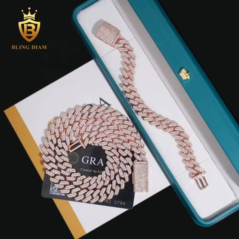 Iced Out VVS Moissanite Diamond Sterling Silver 925 Hip Hop Fine Jewelry VVS Moissanite Diamond Miami Cuban Link Chain Bracelet