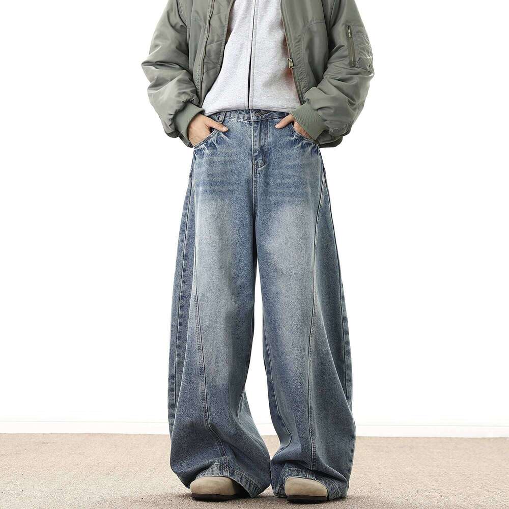 Wide Leg Denim Pants Male Loose Cowboy Mopping Trousers baggy Men's Jeans Fashion Handsome Washed Streetwear Casual
