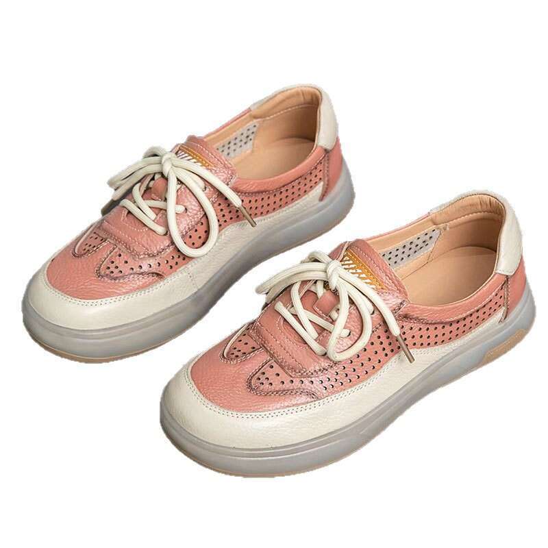 2025 New Summer Top Layer Cowhide Perforated Single for Women Casual Thick Lightweight Jelly Sole German Training Shoes