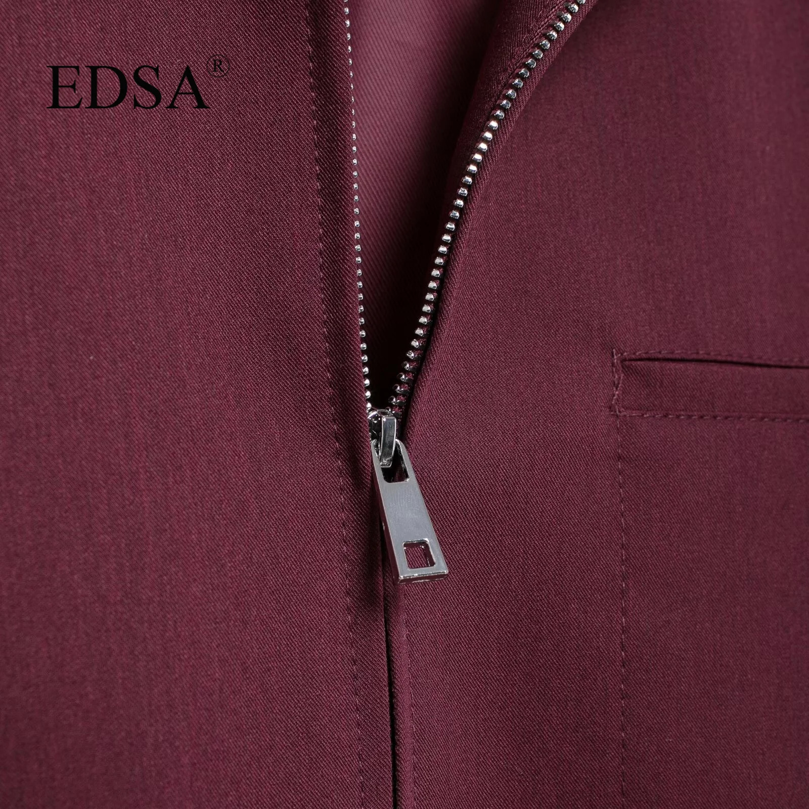 EDSA Women Vintage Loose Zipper Jacket Lapel Burgundy Color 2024 Autumn Fashion Versatile Street Outwear 250815