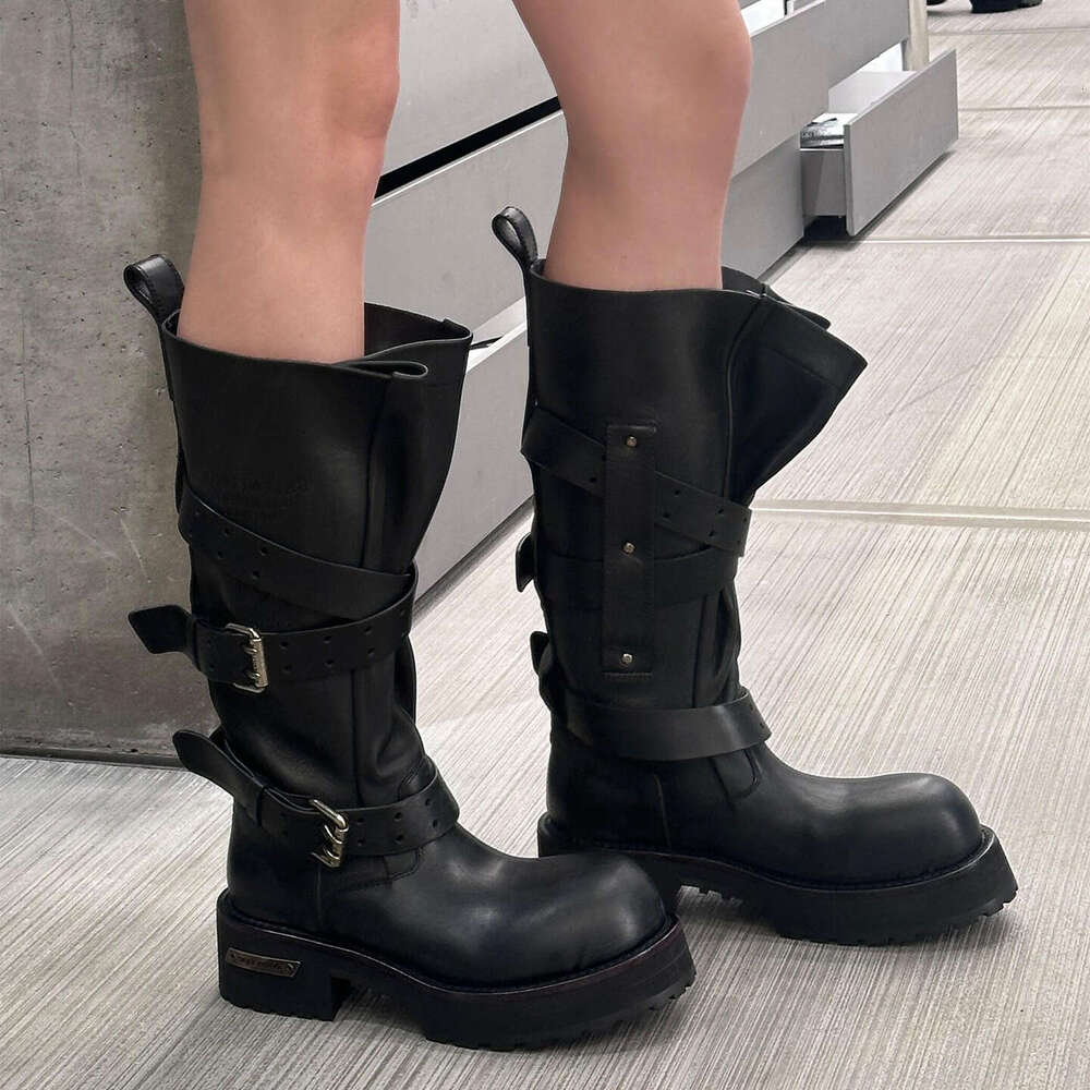 Cowhide Version~Venom Genuine Leather High-top Stylish Hot Girl Style Martin Women Thick-soled Paris Motorcycle Boots