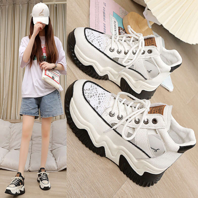 Petite Small Size Thick Sole New Style Platform White Shoes Lace-up Breathable 2023 Summer Height-increasing Women's Sandals