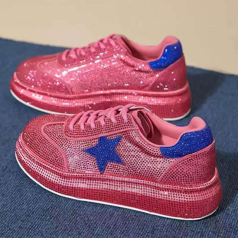 Rhinestone Starry Fashion Casual White Sneakers for Women 2025 New Summer Autumn Colorful Women's Shoes Versatile Thick Sole