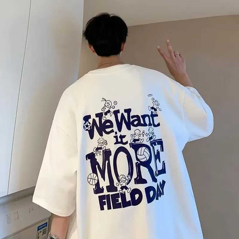 M-8XL Fashion Casual Korean Version Men Short Sleeve T-shirt Popular Style Letter WEW Print Oversized Round Neck T-shirt Y250819