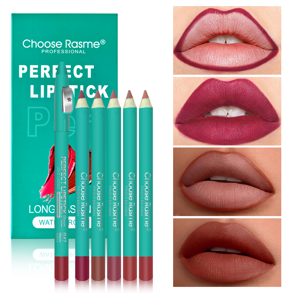 12-Pack Green Thick Lip Liner Pencils with Sharpener Waterproof, Sweat-Proof, Long-Lasting, Matte Lip Color Pencil Makeup Set