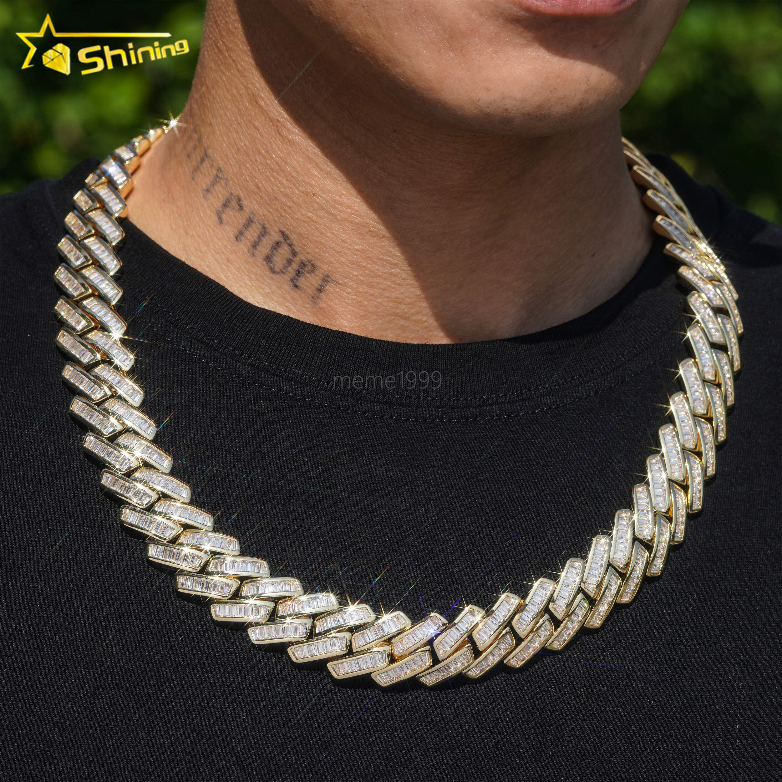 High Quality 18K Gold Plated 19mm Width Brass moissanite Cuban Link Chain Custom Hip Hop Men Cuban Bracelet Necklace