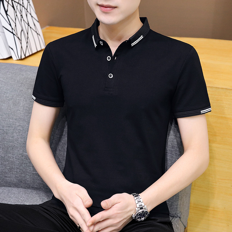 High-end men's cotton T-shirt wholesale fashion all-match solid color blouse youth short-sleeved lapel