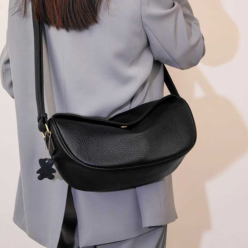 100% Genuine Leather Women Shoulder Bag ladies Handbag Half Moon Cowhide Female Messenger Bags bolsas Y250819