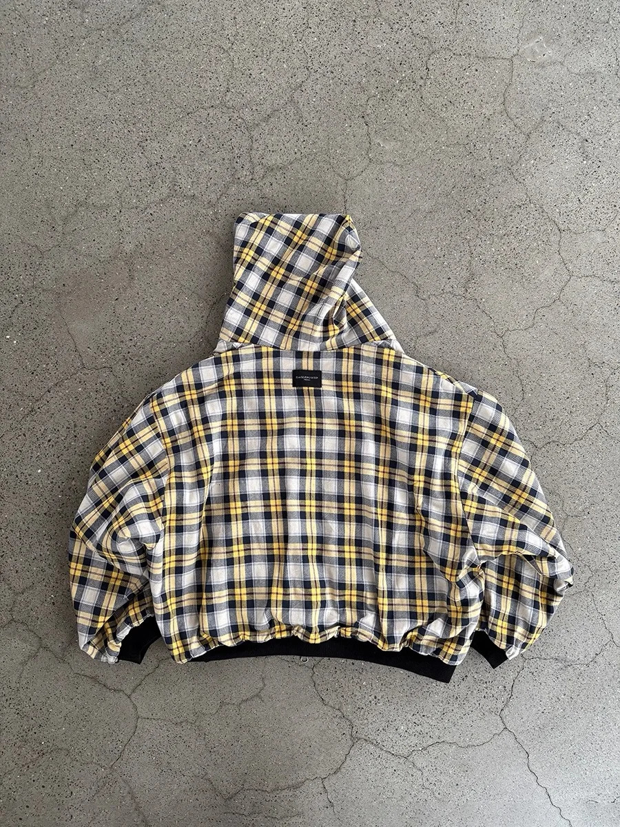 Casual Reversible Hoodies for Men Street Clothes Oversized Zip Up Hoodie Simple with Plaid Lining Solid Color Retro Sweatshirt 250904