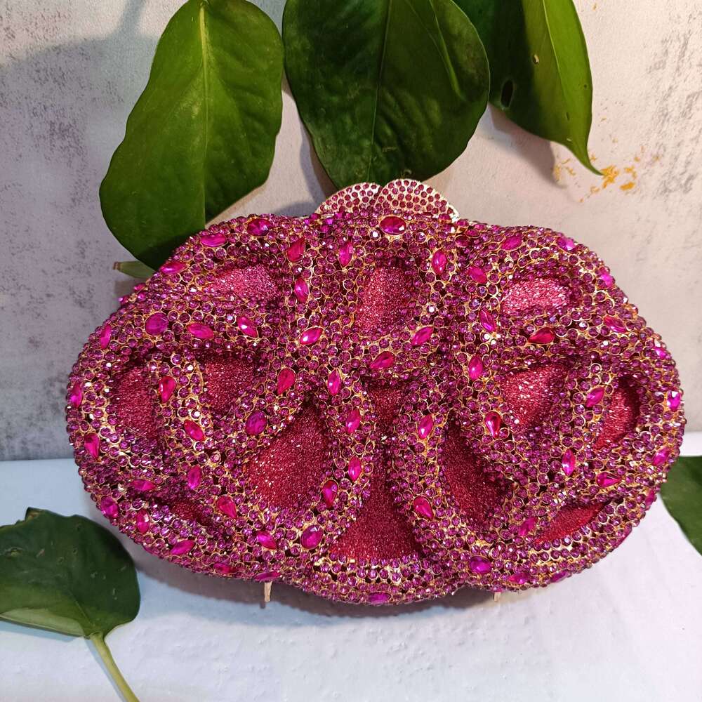 Designer Bags Lady Fushia Wedding Gems Evening Purses Women Hot Pink Crystal Clutch Purse Party Clutches Bridal Rhinestone Minaudiere Luxury Bag
