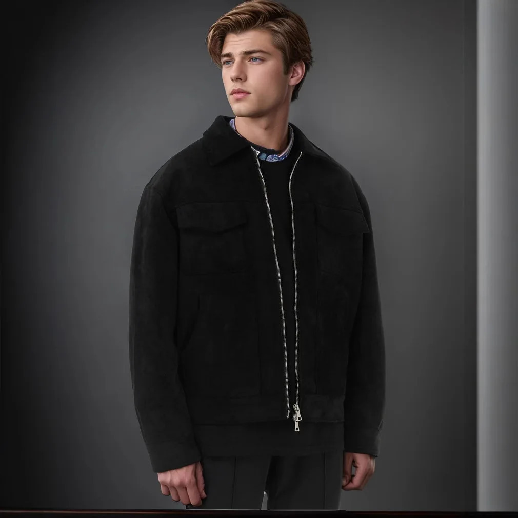 Autumn Jackets Oversize Casual Clothes High Street Pockets Laper Zipper Suede Coat Mens Windbreaker Loose 250820