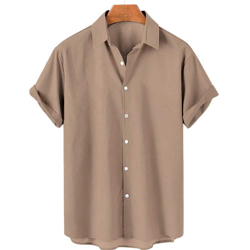 Solid Color Shirt For Men Lapel Shirts Trend Street 3D Short Sleeved Daily Casual Clothing Loose Oversized Top Hawaii clothing Y250819