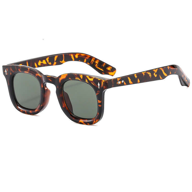Men's Square Leopard Print Frame Travel Fashion Glasses Rivet New Style Designer Women's Sunglasses