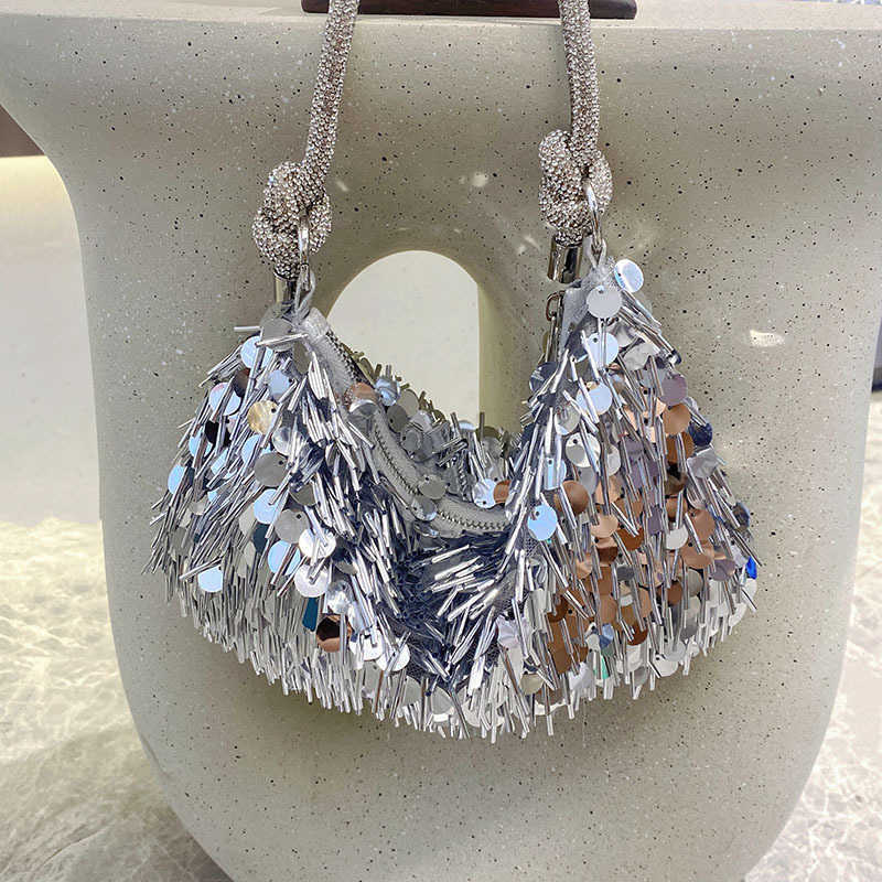 High-End Fashion Light Luxury Sequin Tassel Dumpling Bag Women Chain Shoulder Bag Trendy Versatile High-End Underarm Bag