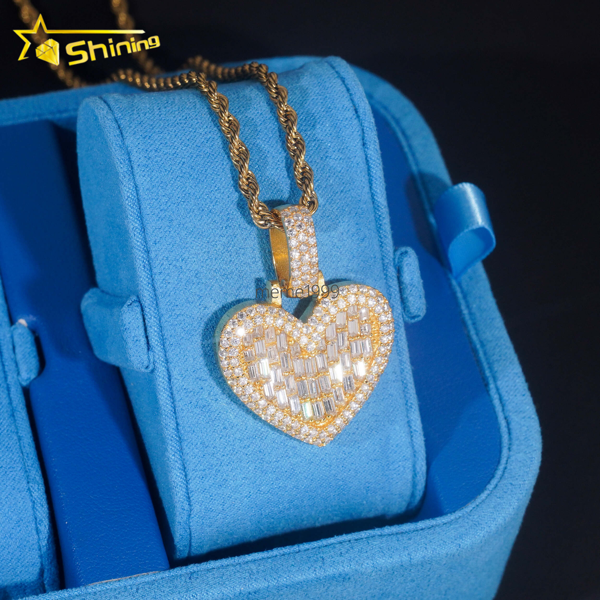 Ready to Ship Rapper Jewelry 925 Silver Rapper Pendant Vvs Moissanite Heart Shape Diamond Pendant Pass Diamond Tester