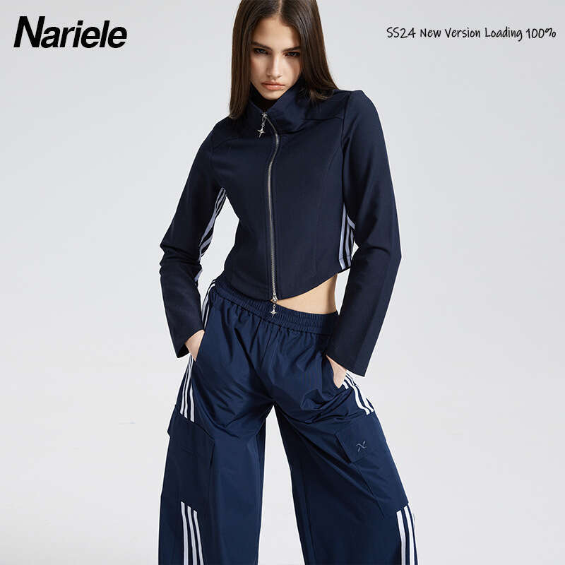 Heyhenry Stretch Chiffon Fabric American Style Trendy Brand Double Zipper Design Short Slim Stand Collar Jacket For Women B5