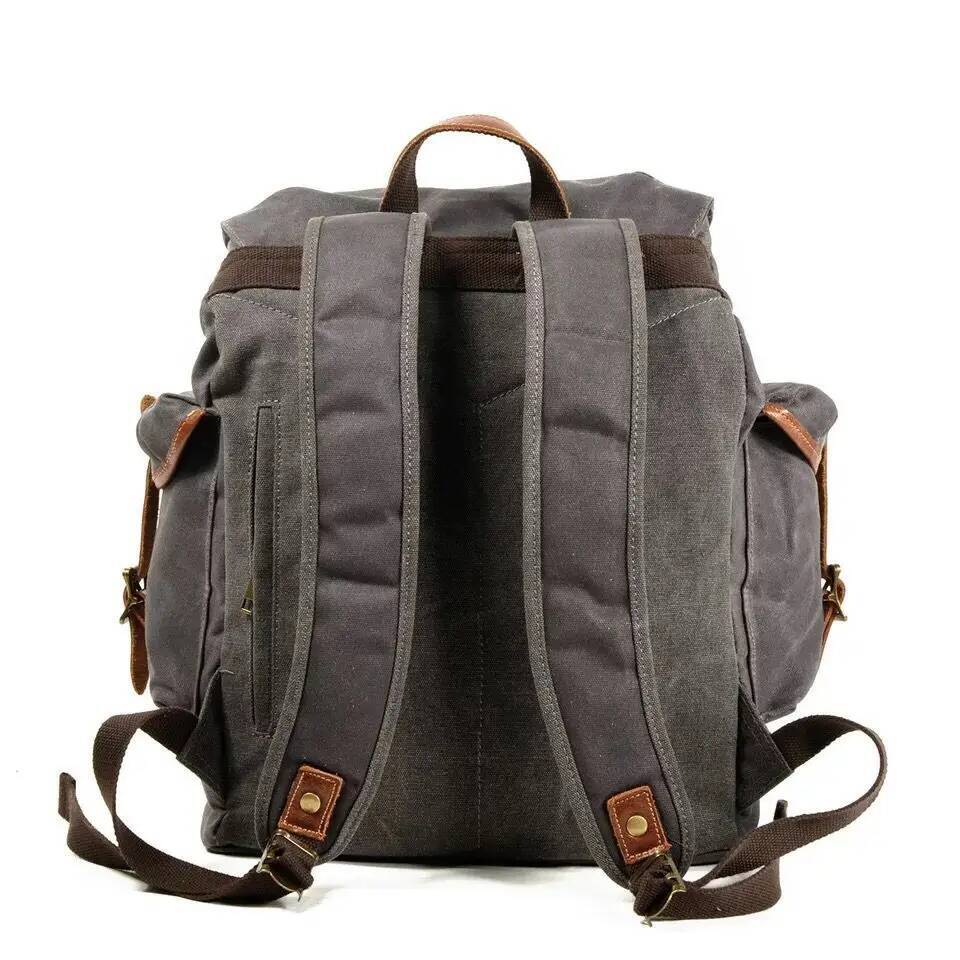 Vintage Backpacks Leather Backpack Men, Waxed Canvas Shoulder Rucksack for Travel School high-quality