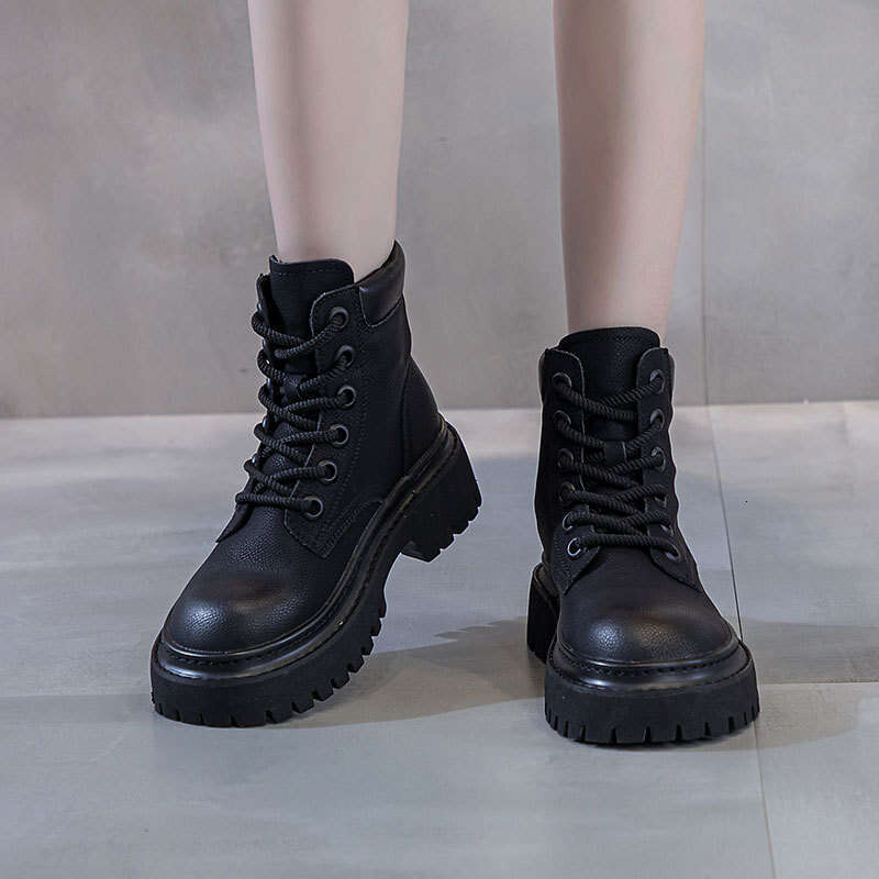 2024 Summer and Autumn New Genuine Leather Martin for Women, Bumblebee Platform Sole Versatile Motorcycle Boots