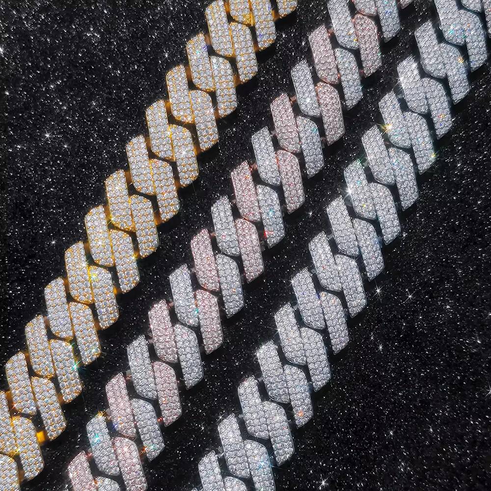 NUOYA High Quality 925 Sterling Silver Cuban Necklace Hip Hop Jewelry Shiny VVS Diamond Prong Miami Cuban Link Chain for Women