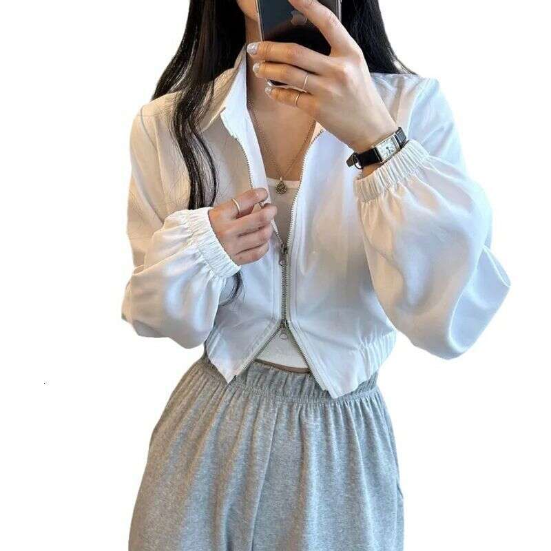 Spring and Autumn Korean Edition New Ins Trendy Women's Double Zipper Jacket Flip Collar Short Coat for Women