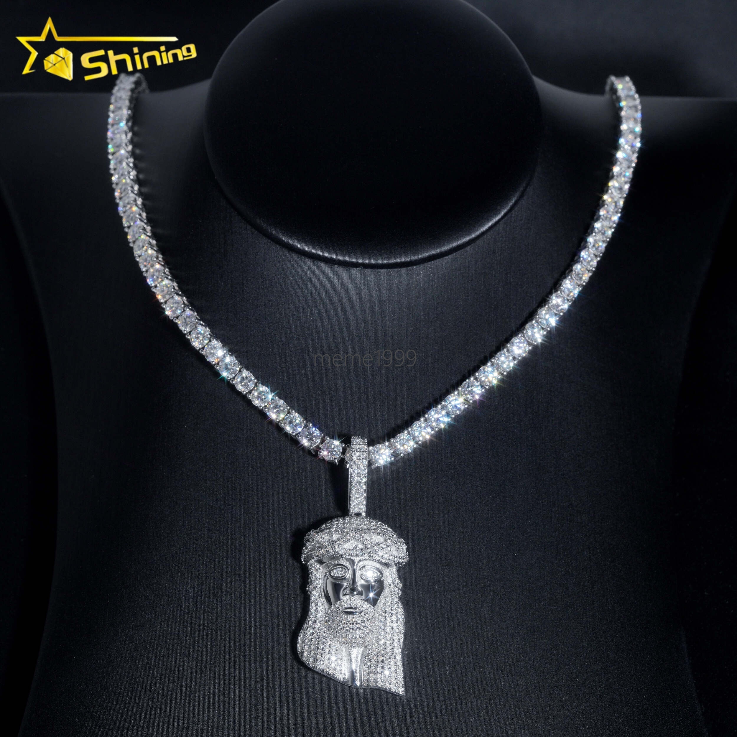925 Silver Jewelry Hip Hop Ice Out Diamond GRA VVS Cuban Tennis Necklace Chain Custom Mossanite Jesus Pendant