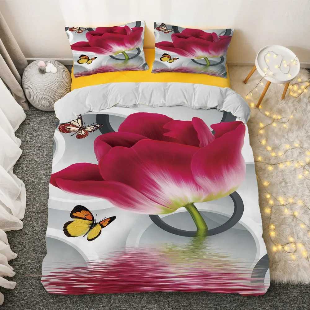 Red Rose King Queen Duvet Cover Romantic Flowers Bedding Set For Kids Teens Adults Girly 3D Floral Black Soft 2/3pcs Quilt Cover Y250819