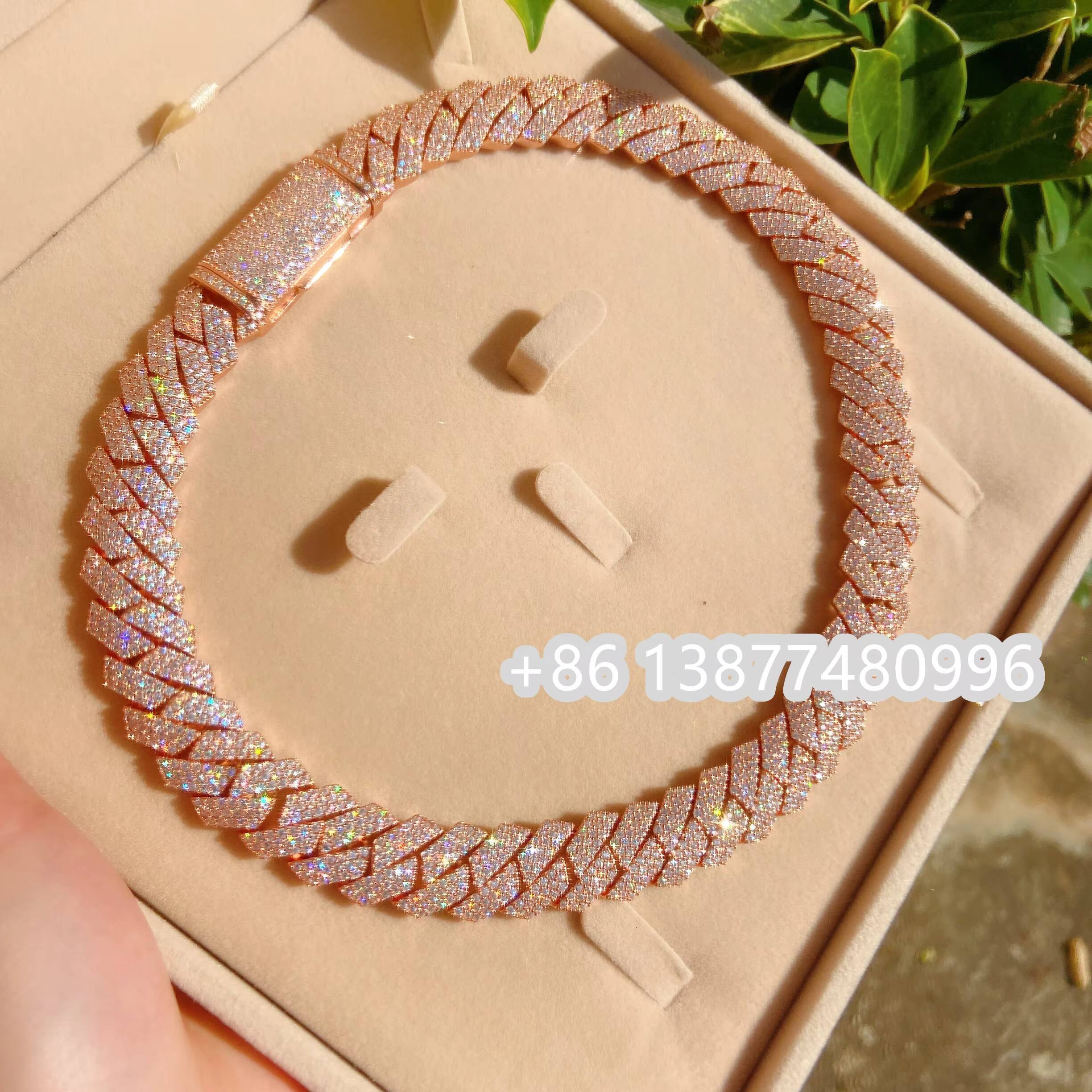 15mm Chain Hip Hop S925 Fine Jewelry Luxury Miami Cuban Link Chain VVS Moissanite Diamond Necklace