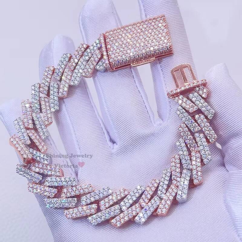 Hip Hop Iced Out 10mm 13mm 15mm Rose Godl 2 Tone Vvs Moissanite Cuban Bracelet
