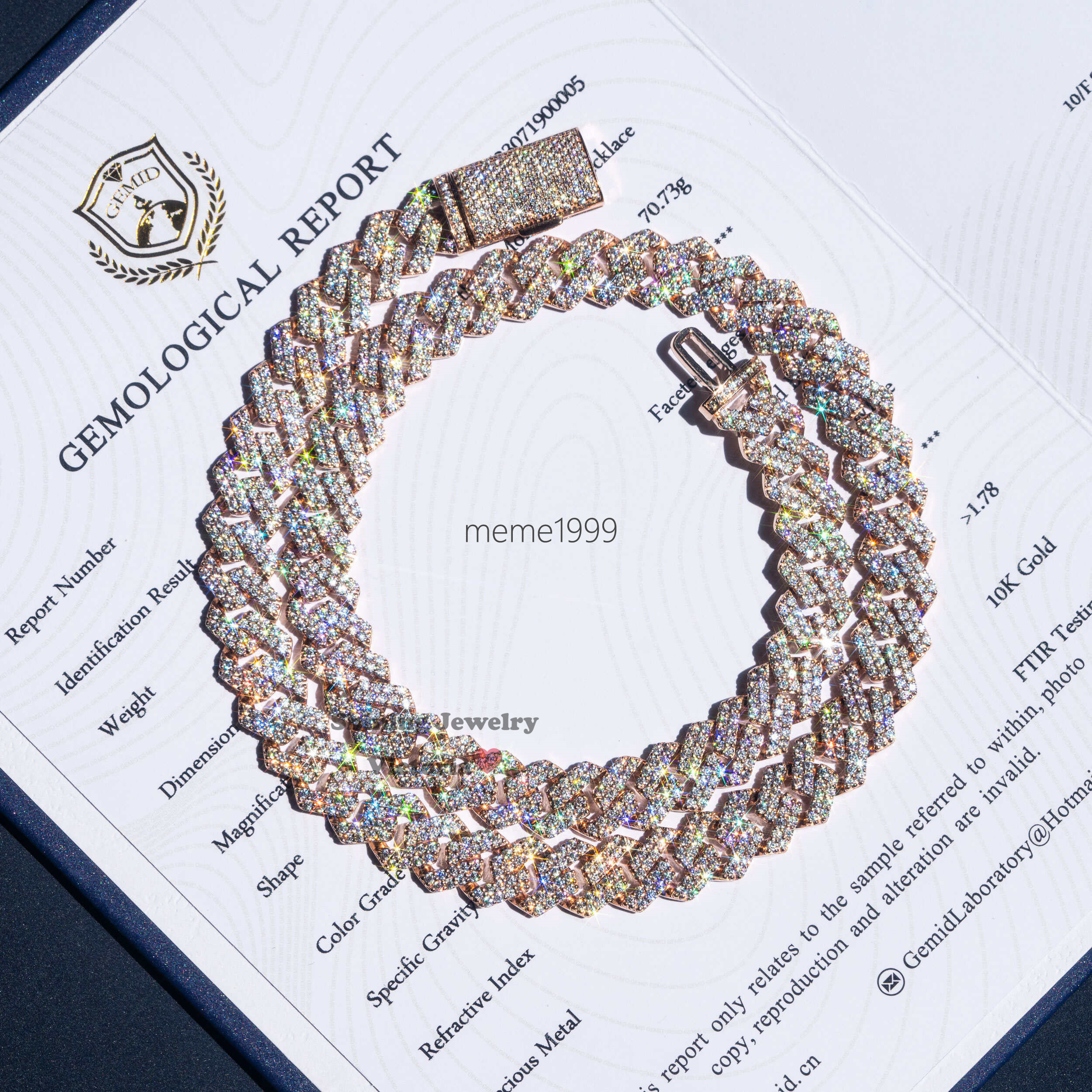 Real Gold Hip Hop Iced Out Certificated 10MM 18Inch 70.73Gram 10K Rose Gold Moissanite Cuban Chain