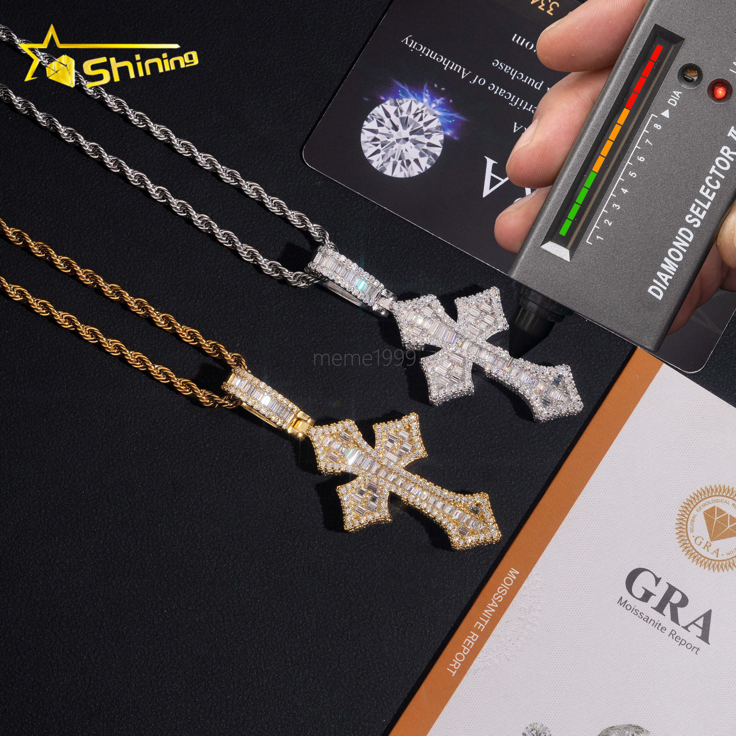 USA Local Stock Fast Shipping Iced Out Cross Moissanite Pendant Men Hip Hop 925 Silver Gold Plated VVS Moissanite Charms Pendant